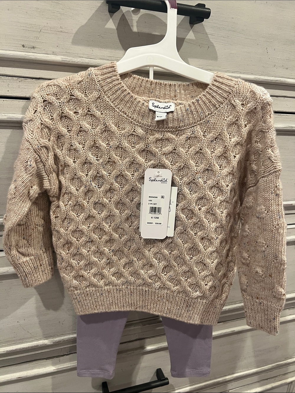 Splendid Baby Girl Beige Cable-Knit Sweater with leggings